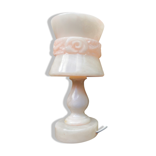 Bedside lamp in alabaster or vintage pink onyx