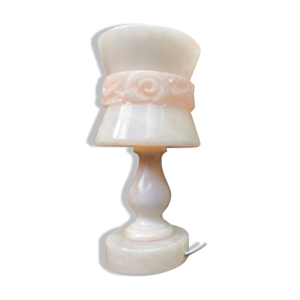 Lampe de chevet en albâtre ou onyx rose vintage