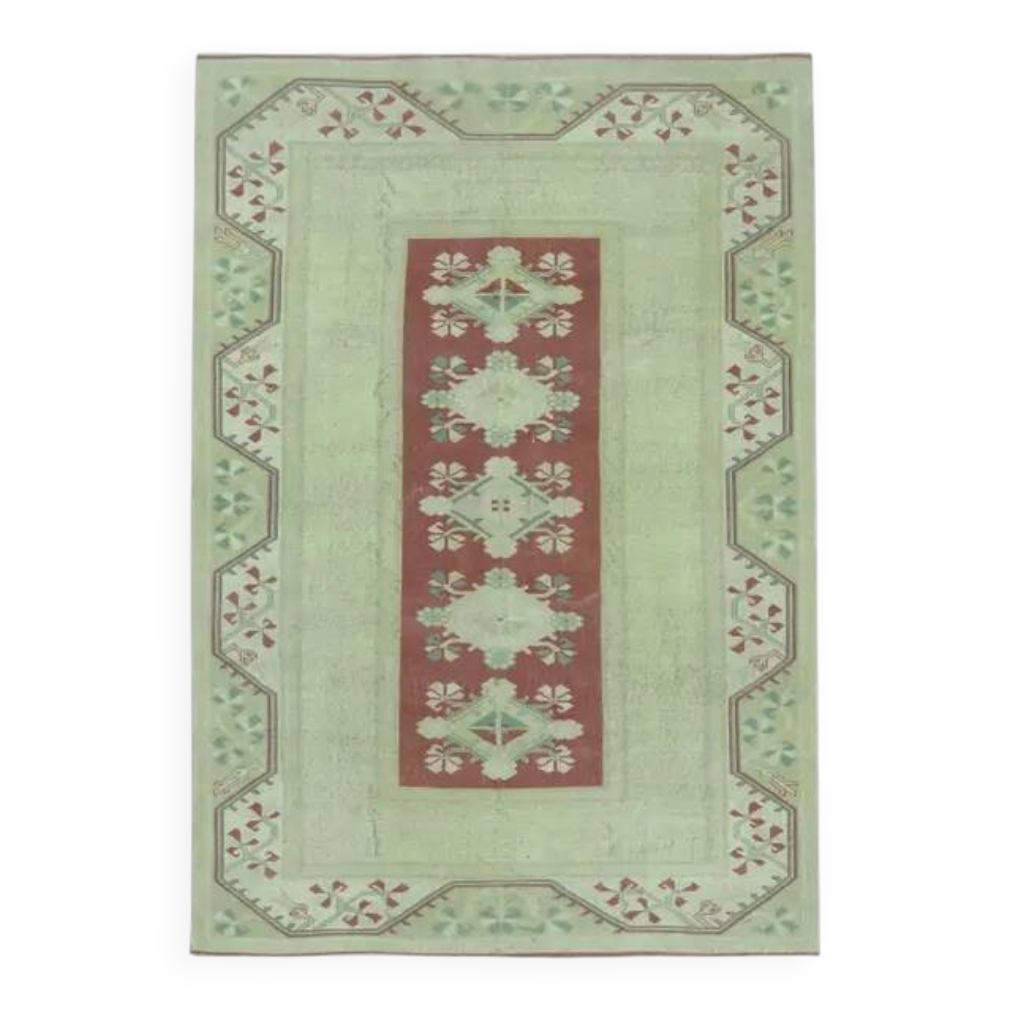 1970s Vintage Turkish Oushak Handmade Wool Cotton Beige Area Rug 158x229