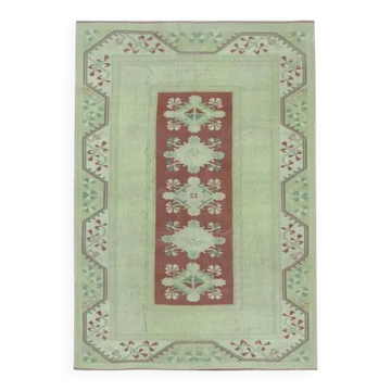 1970s Vintage Turkish Oushak Handmade Wool Cotton Beige Area Rug 158x229