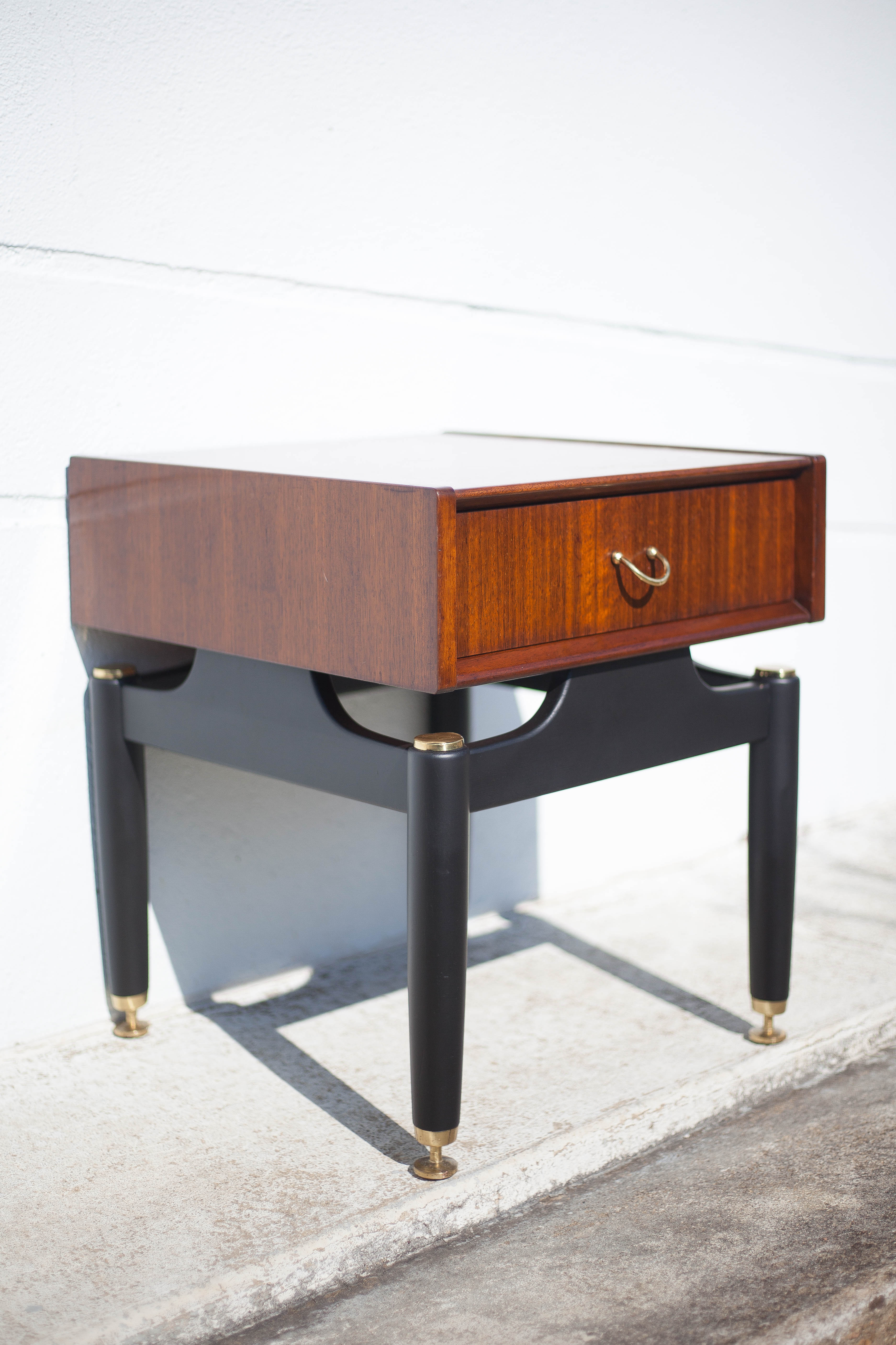 G-Plan bedside table in vintage wood and brass