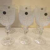 Set of six bohemian crystal wine glasses