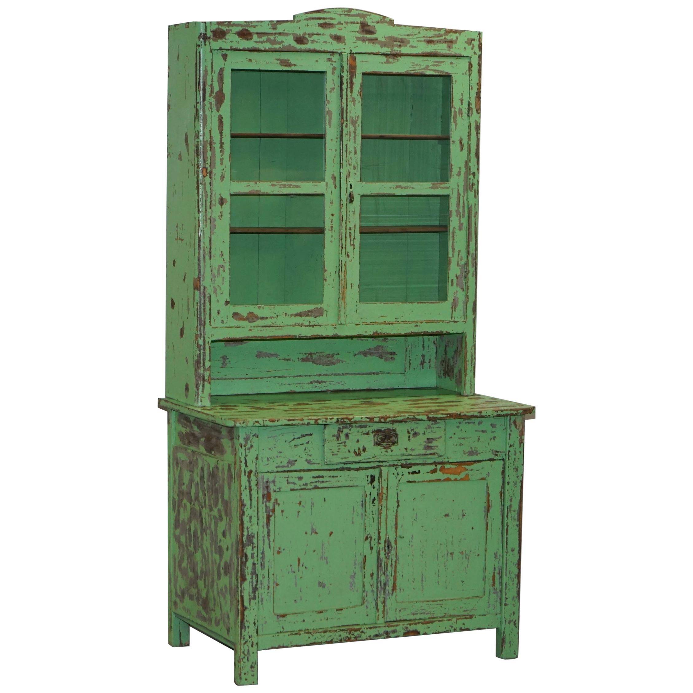 Victorian Green Patinated Buffet, Library or Cabinet