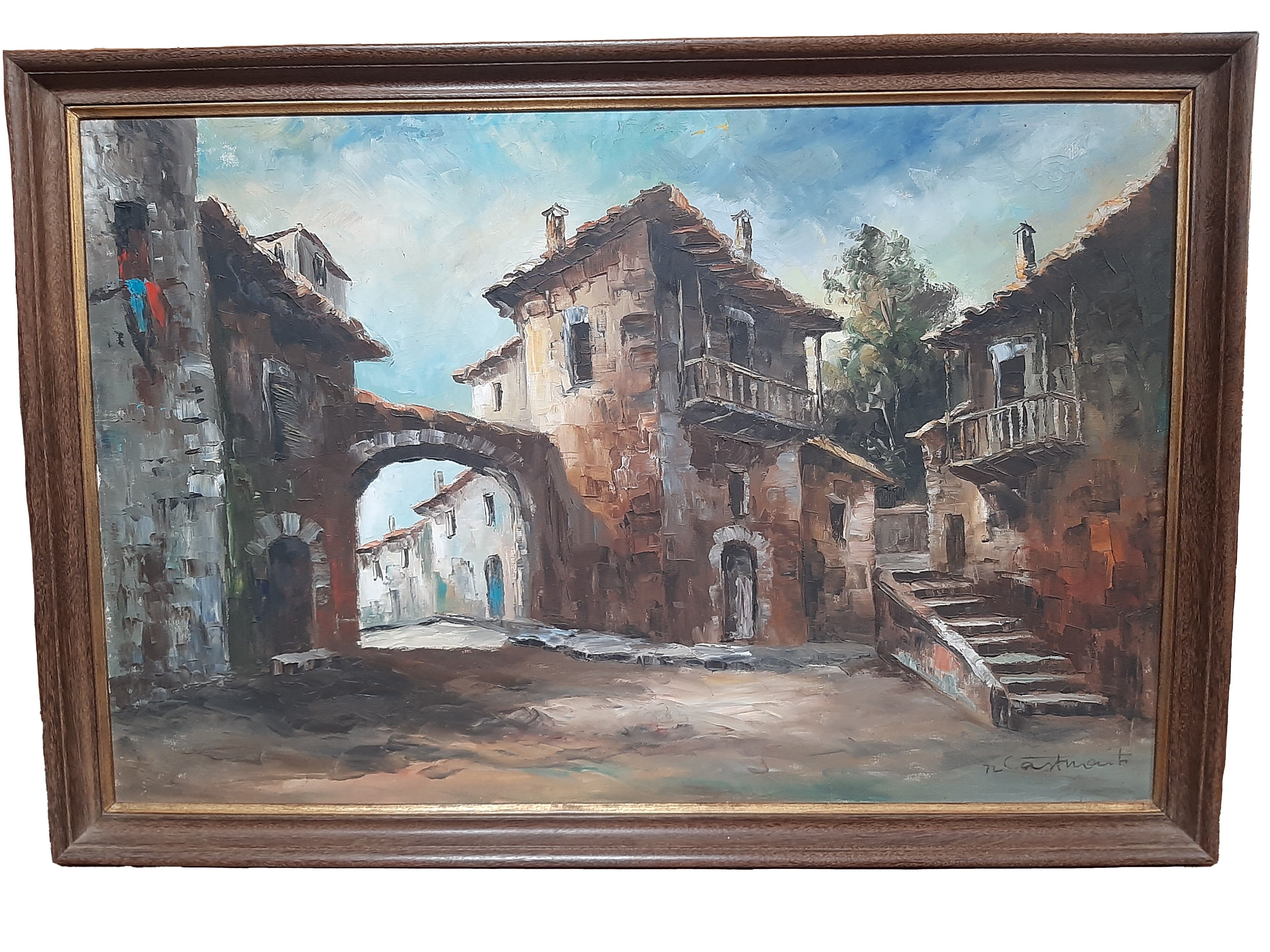 TABLEAU PEINTURE HUILE Originale Sur Toile Signée Encadrée Paysage De Campagne EUR 74,90