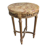 Guéridon ancien style Louis XVI marbre veiné, bois peint doré patiné