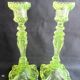 2 old yellow uraline glass candle holders signed portieux