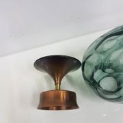 Candlestick, gold-tone brass, clear greenish glass, Austria, 1960s.