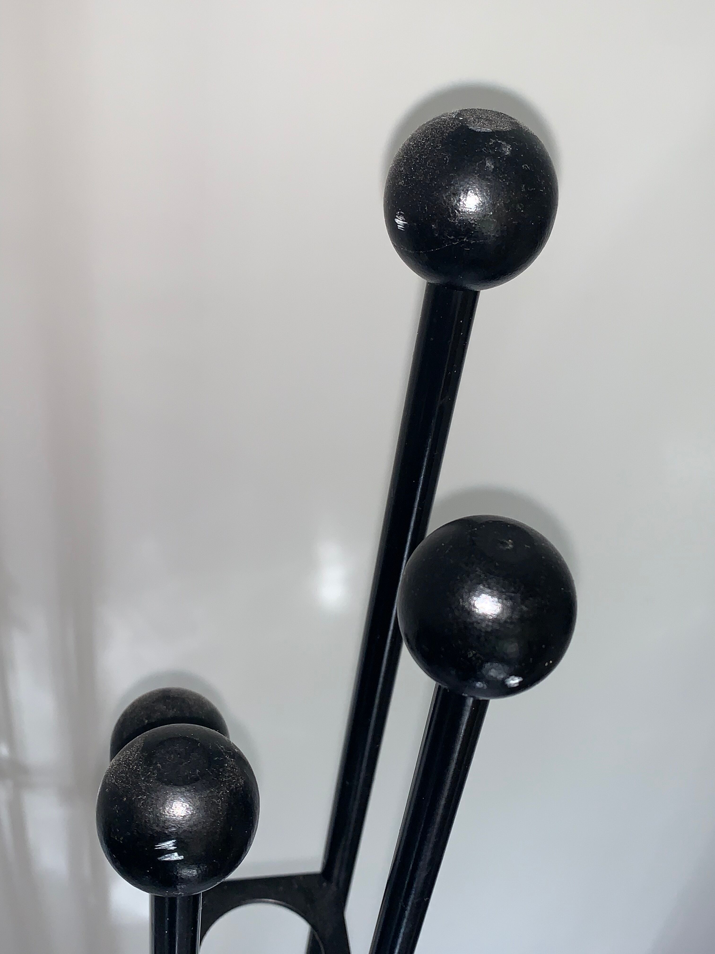 Vintage sixties iron and wood brutalist art deco standing coat rack France