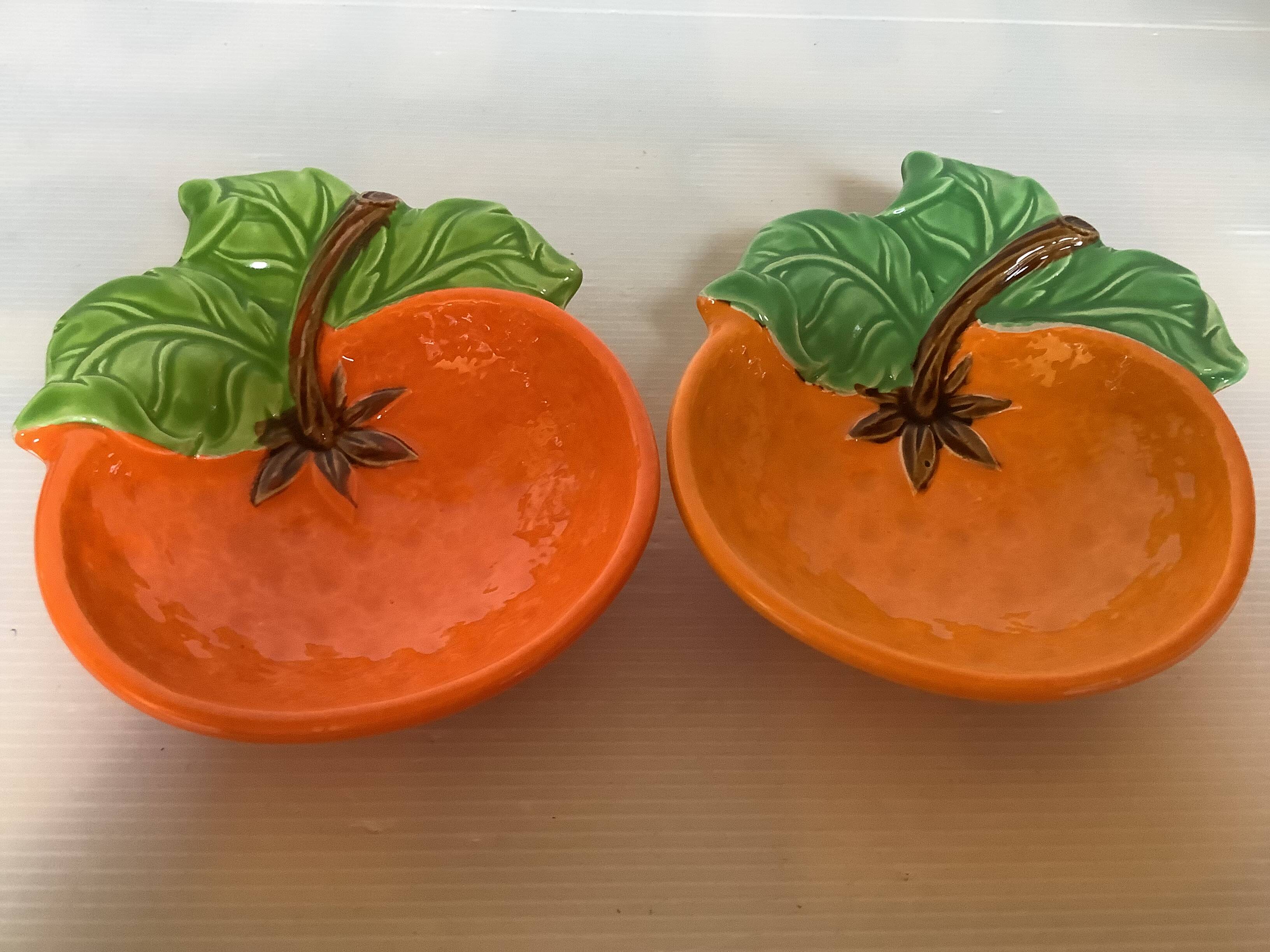 Paire de coupelles vide poche barbotine orange Japan