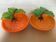 Pair of orange barbotine pocket bowls Japan