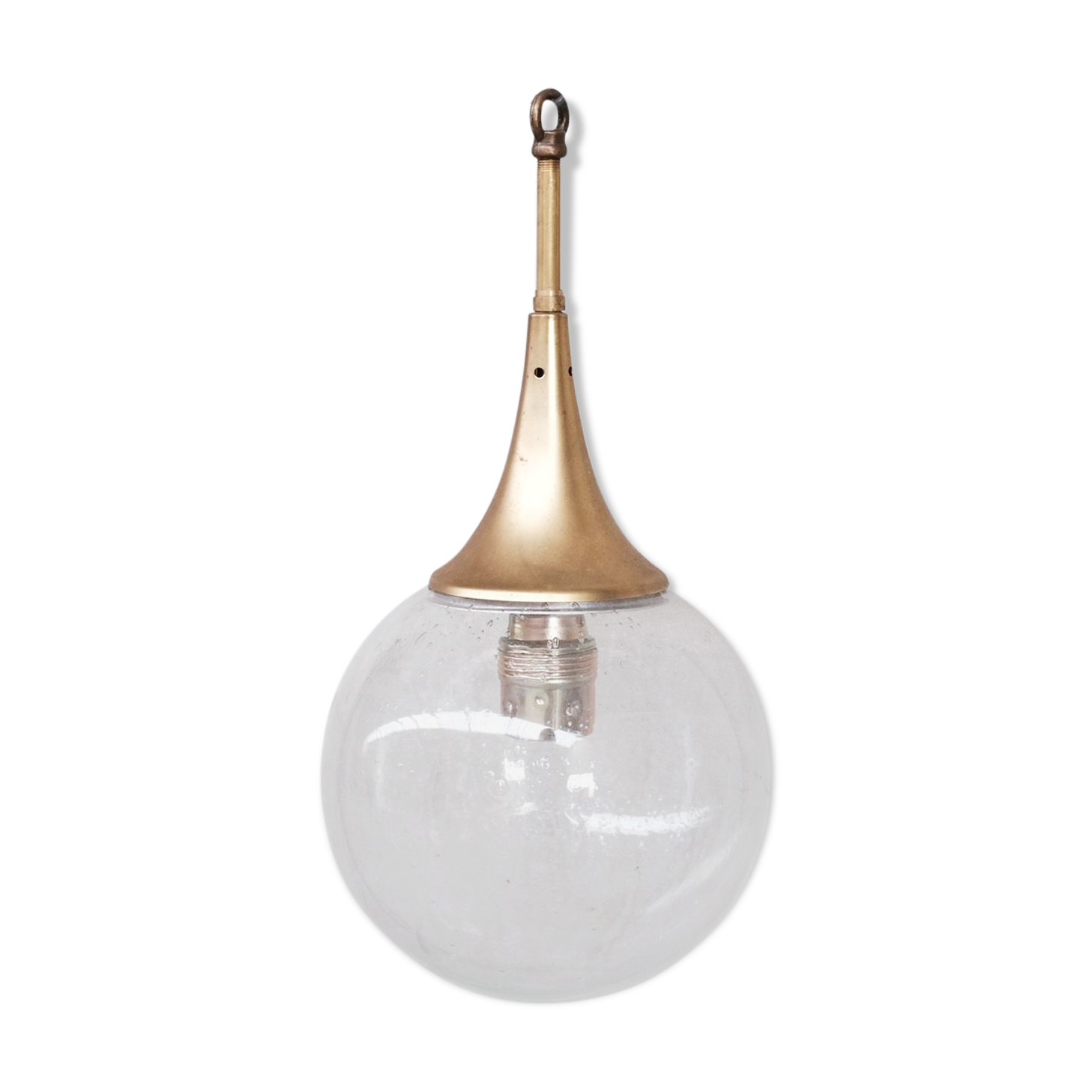 German mid-century clear glass and brass pendant