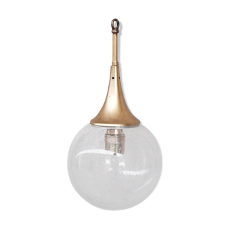 German mid-century clear glass and brass pendant