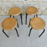 Set of 4 wooden and metal school stools