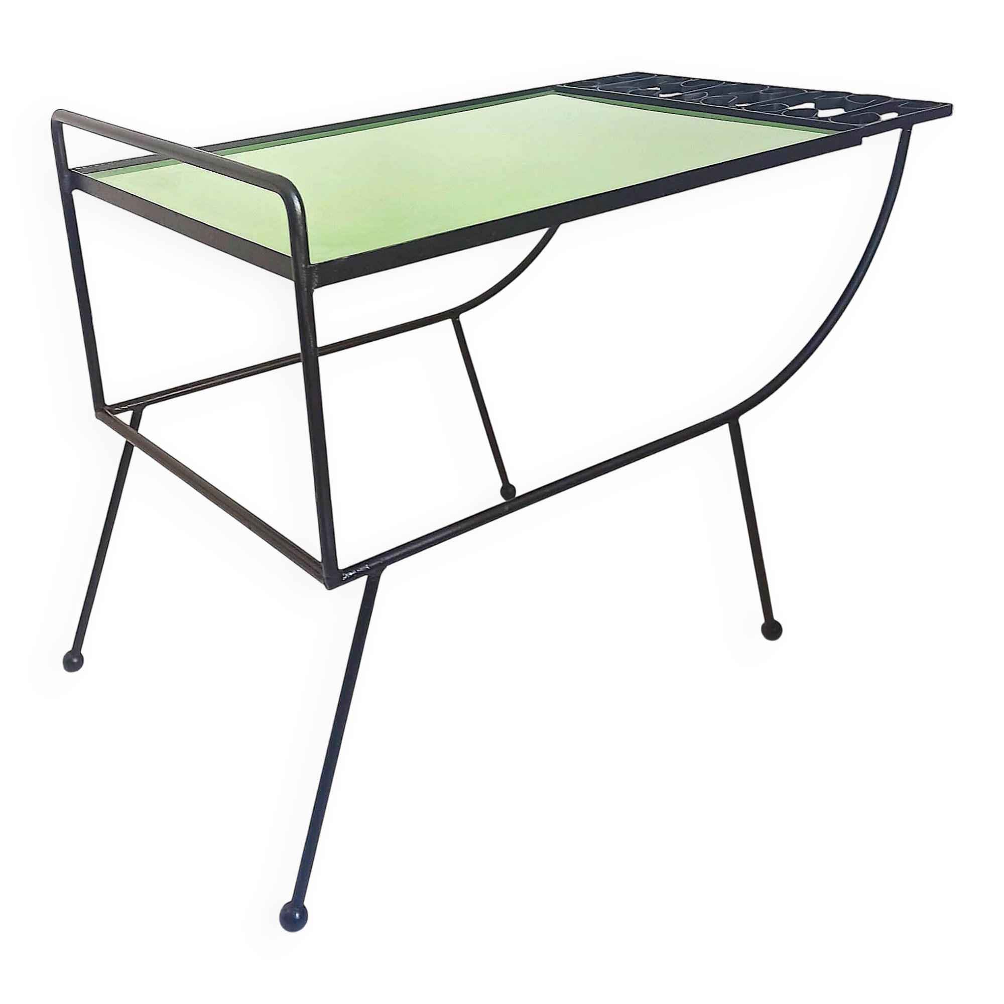 1960s side table with a lime green top, width 65.5 cm.