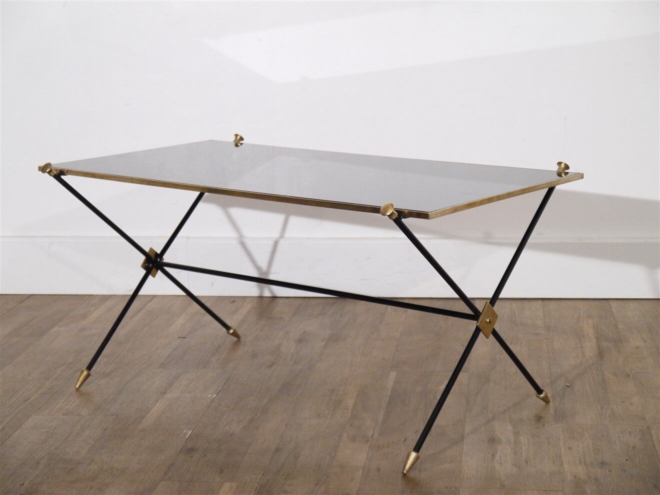 coffee table in metal, brass and glass, 1970
