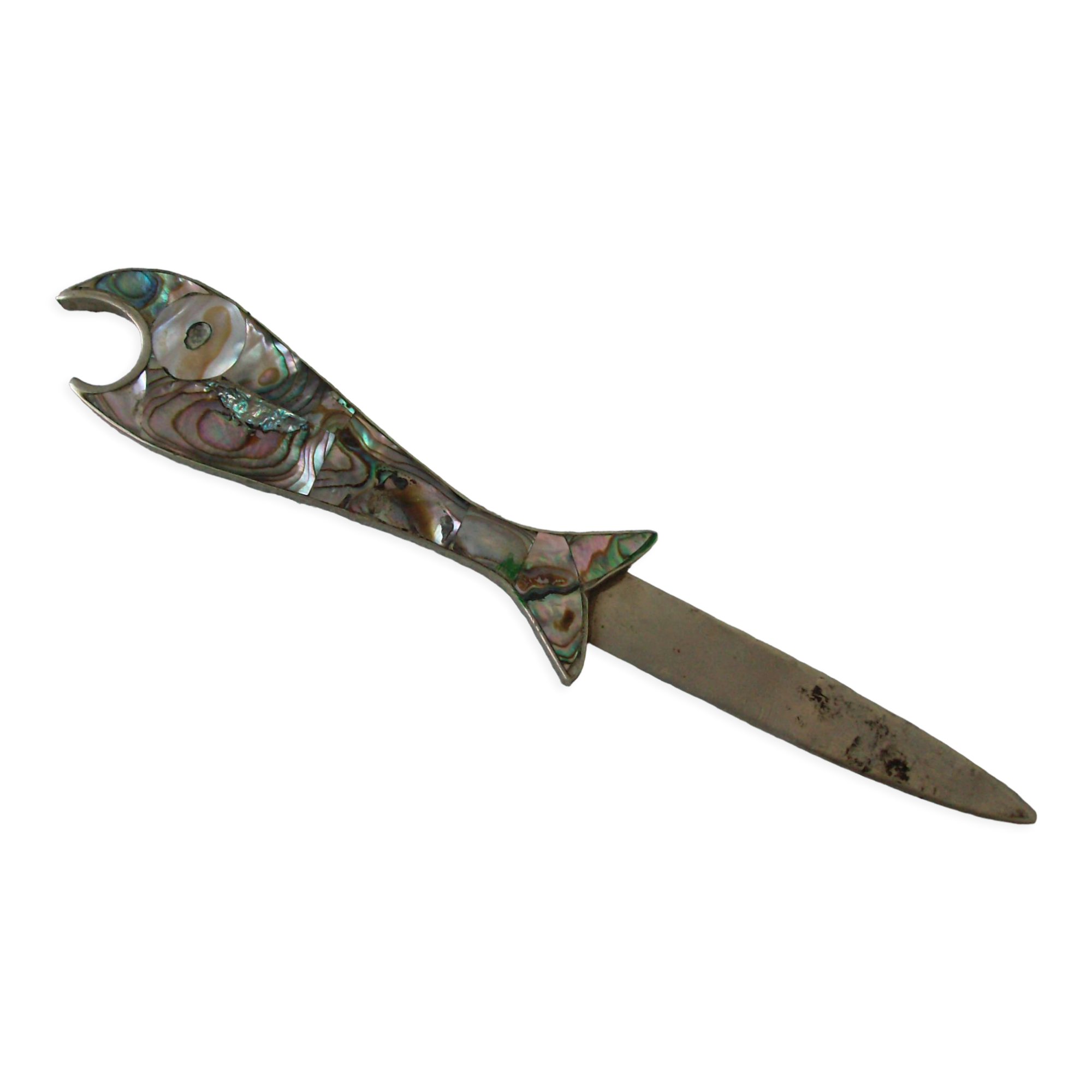 Letter opener in metal and mother-of-pearl