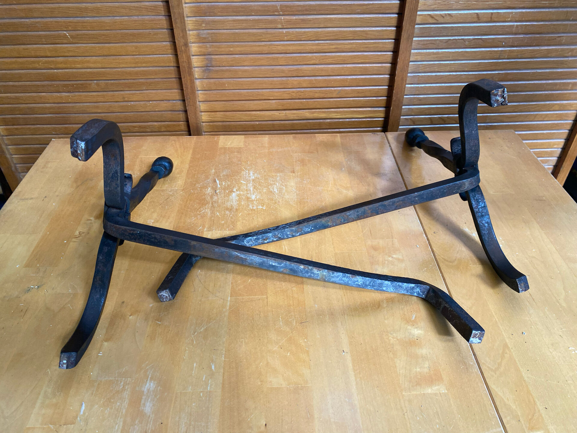 Pair of Fireplace Chenets Cast Iron Pointed 19th Century Vintage