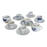 Service à thé vintage dépareillé porcelaine blanc et bleu 6 personnes