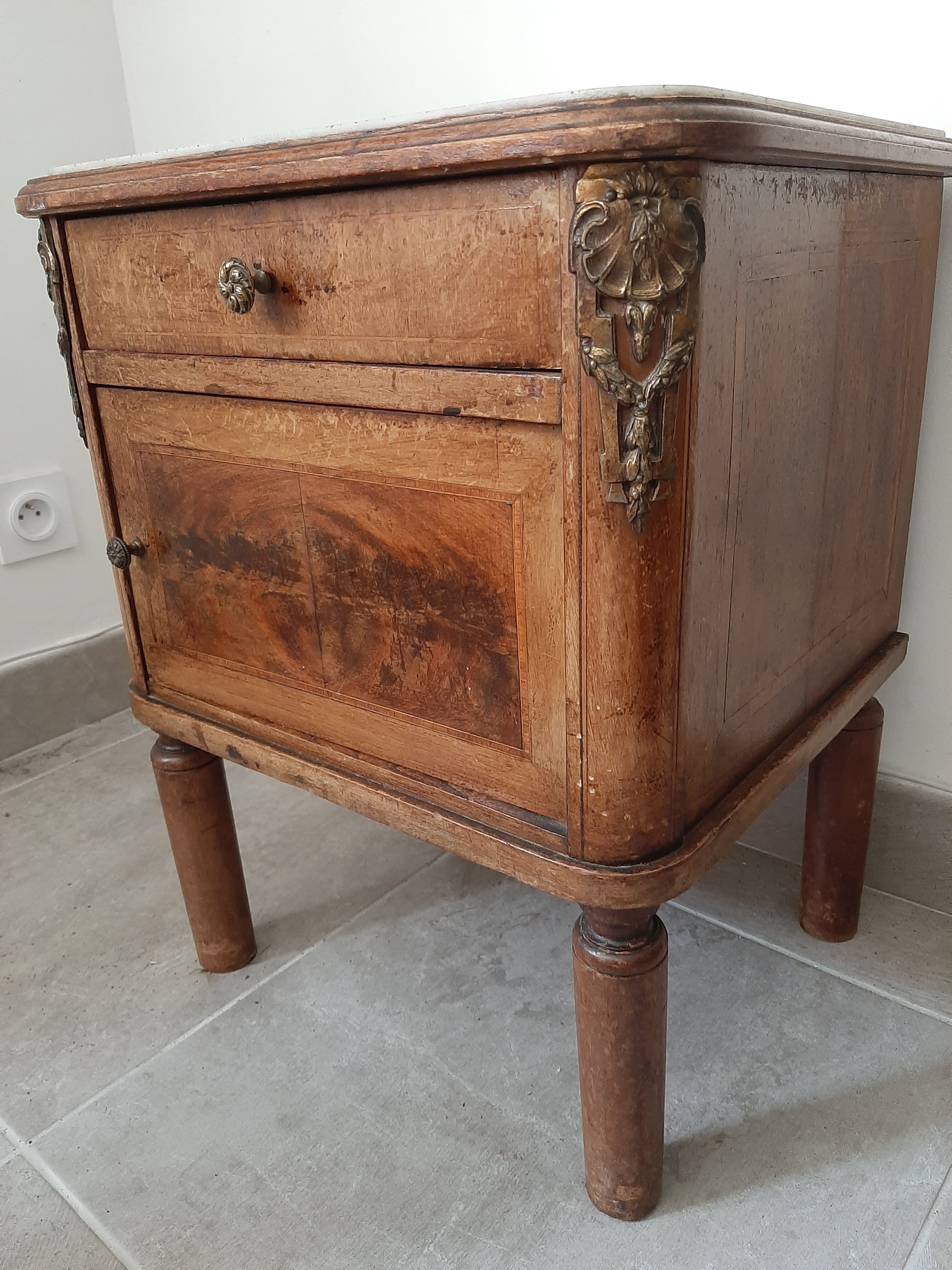 Wooden and marble bedside