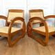 Pair of Teak Armchairs with Woven Rattan Seats, Colonial Art Deco, 1925