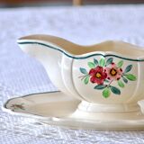 Large old hand-painted Sarreguemines Amazonas gravy boat