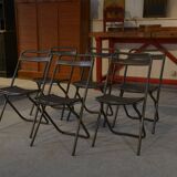 Set of 6 industrial folding chairs assembled by soldering 1950