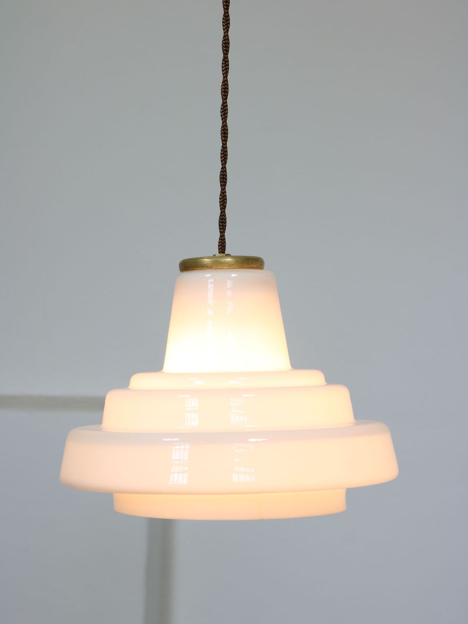 Mid-century Brass and Opaline Pendant Lamp, Italy