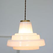 Mid-century Brass and Opaline Pendant Lamp, Italy