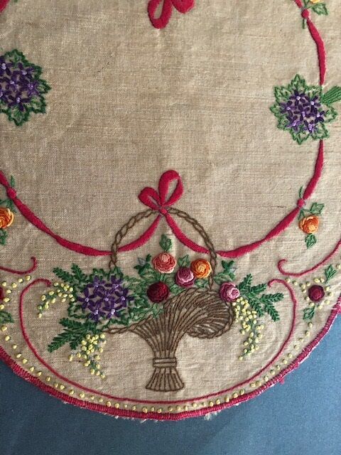 old oval placemat handmade embroidery 36x50