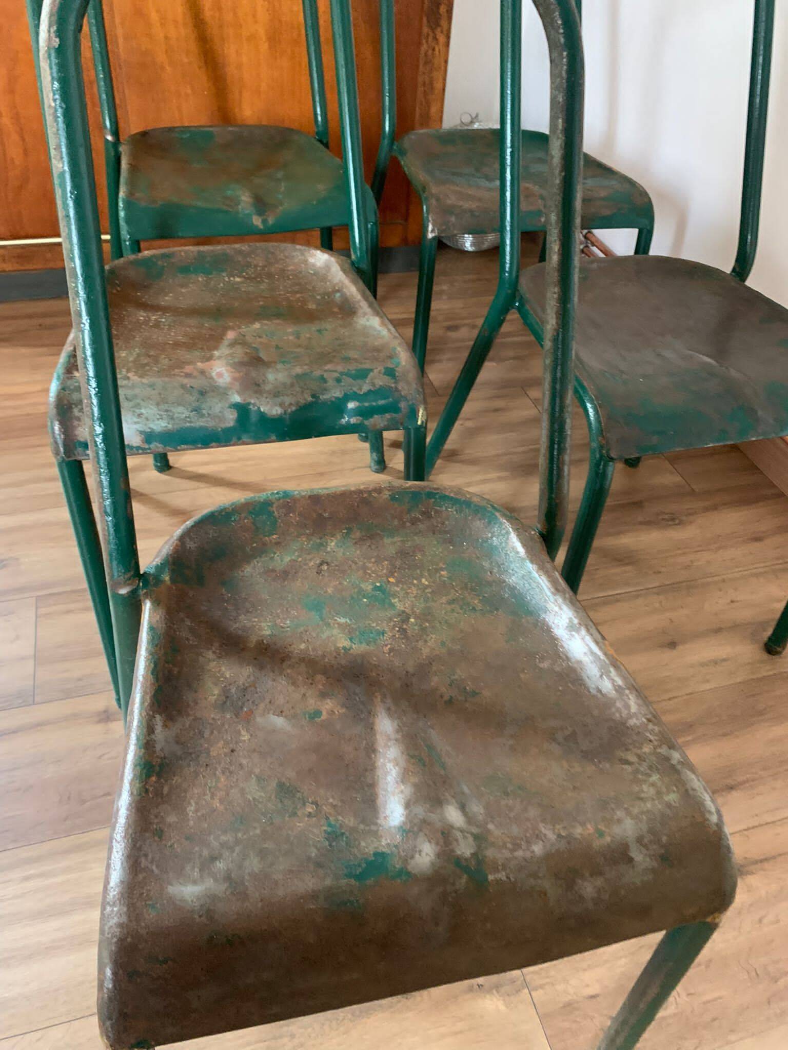 Set of 5 green chairs