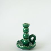 bougeoir en céramique, Vert & Doré, 1960
