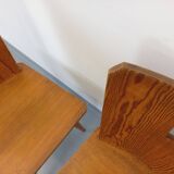 Set of 4 vintage brutalist wooden chairs from the 60s