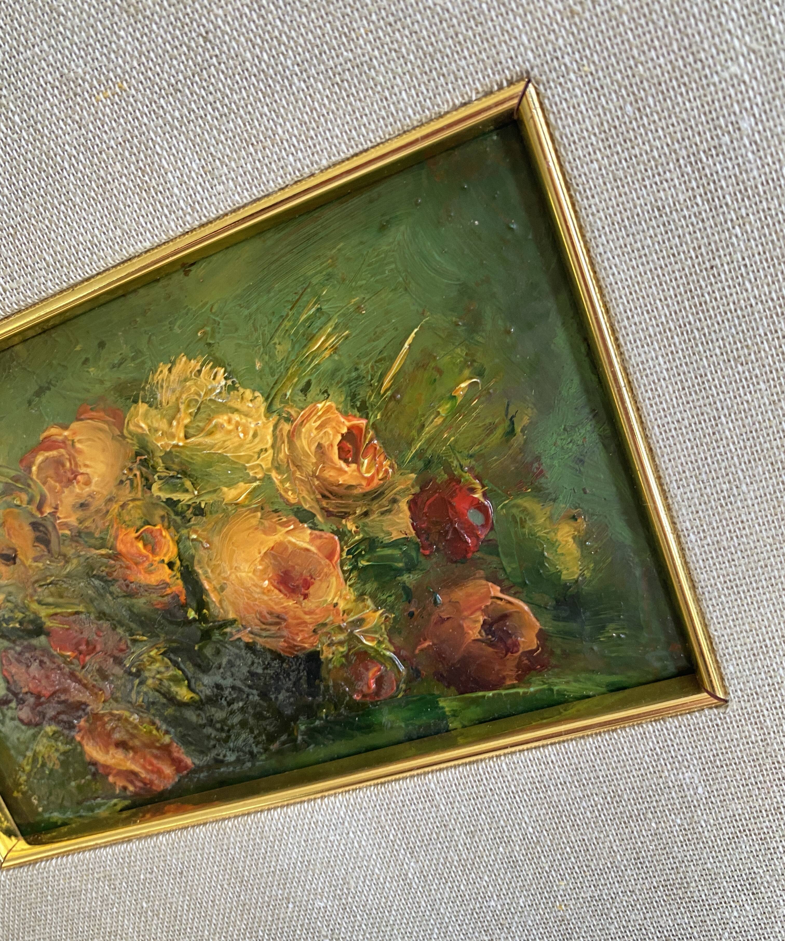 Still life oil, glazed wooden frame