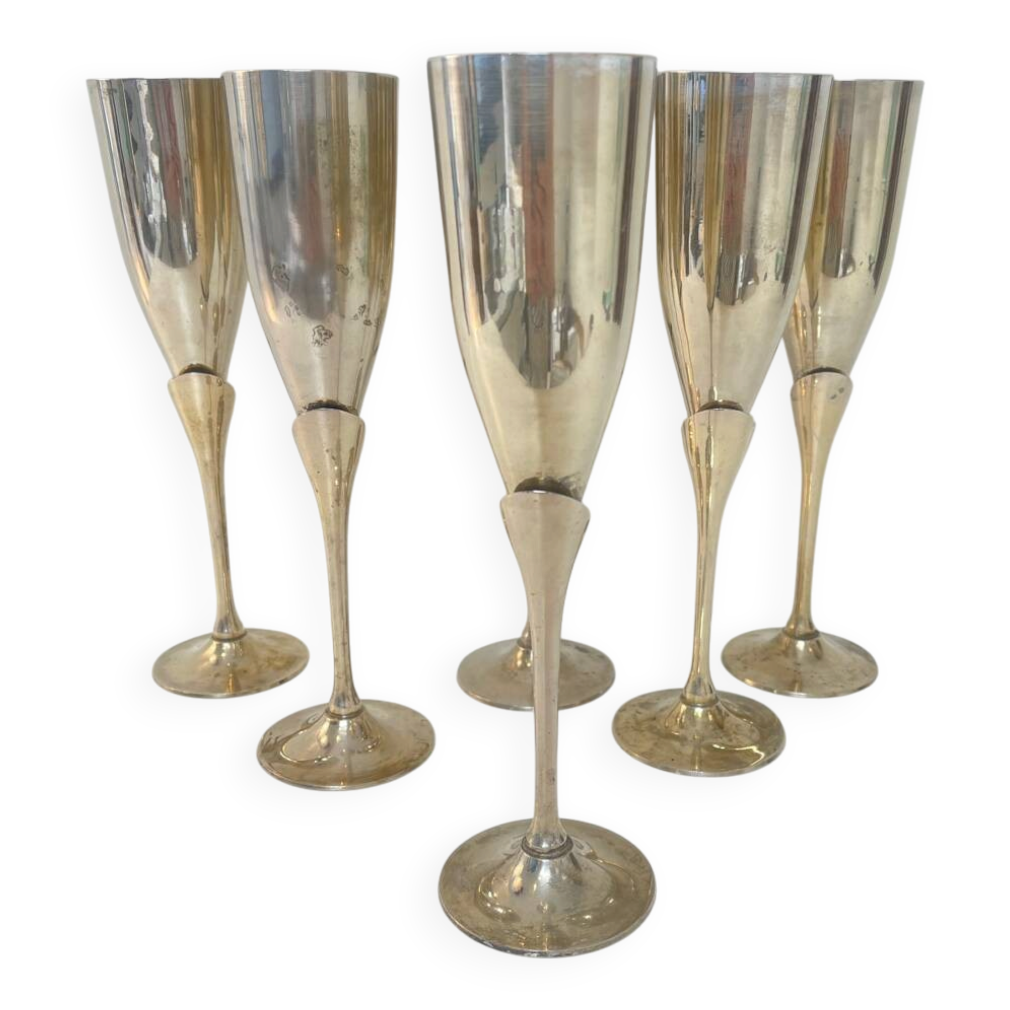 Set of 6 silver-plated champagne flutes – 1970s