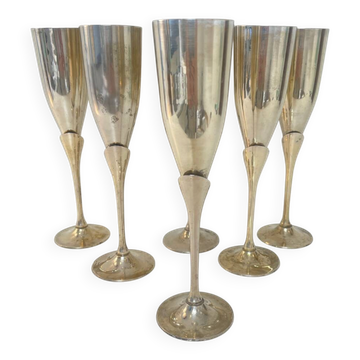 Set of 6 silver-plated champagne flutes – 1970s