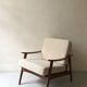 Scandinavian armchair in wood, Pierre Frey fabric, refurbished, Denmark 1950.