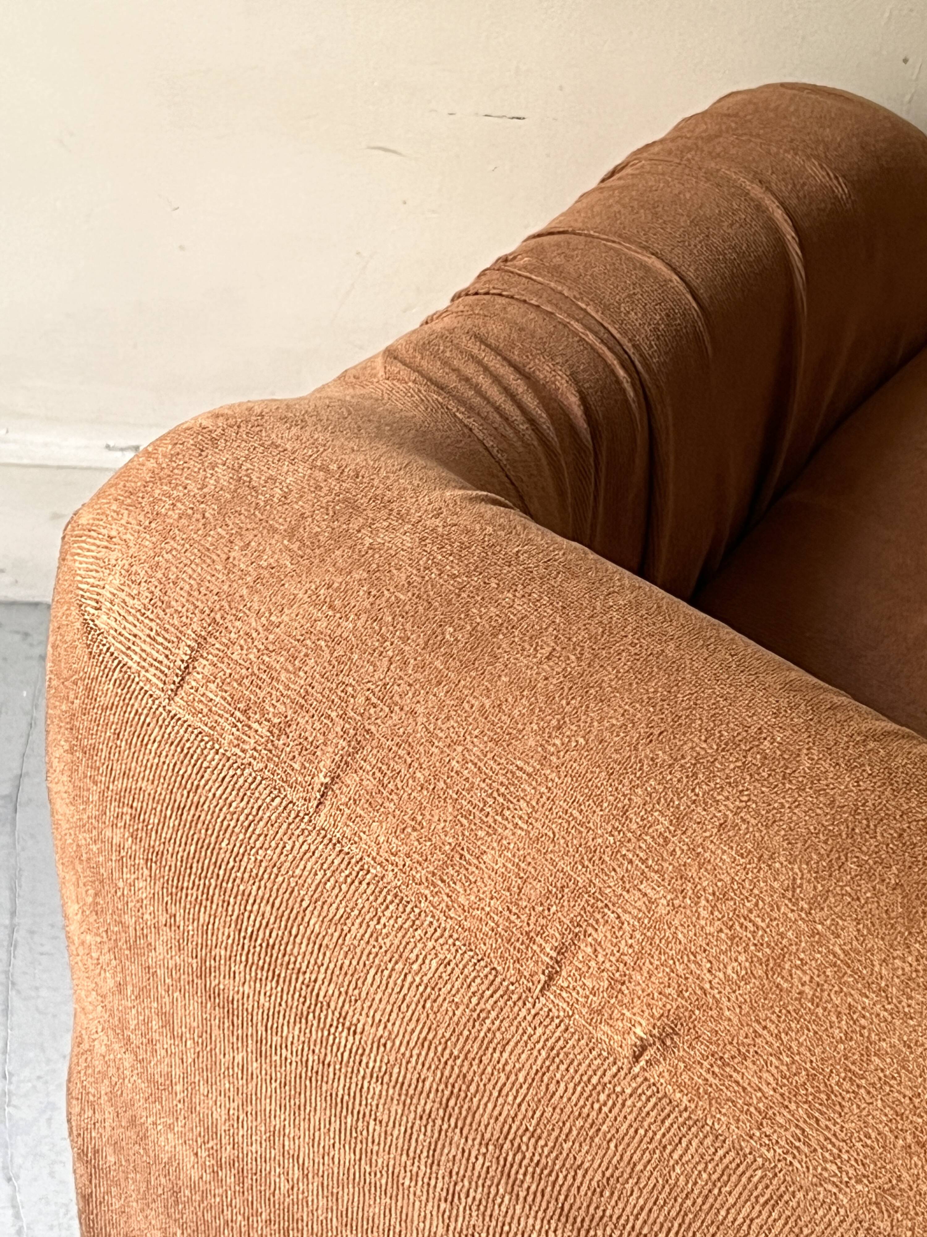 Velvet armchair in peach-orange, Steiner Paris France 1970