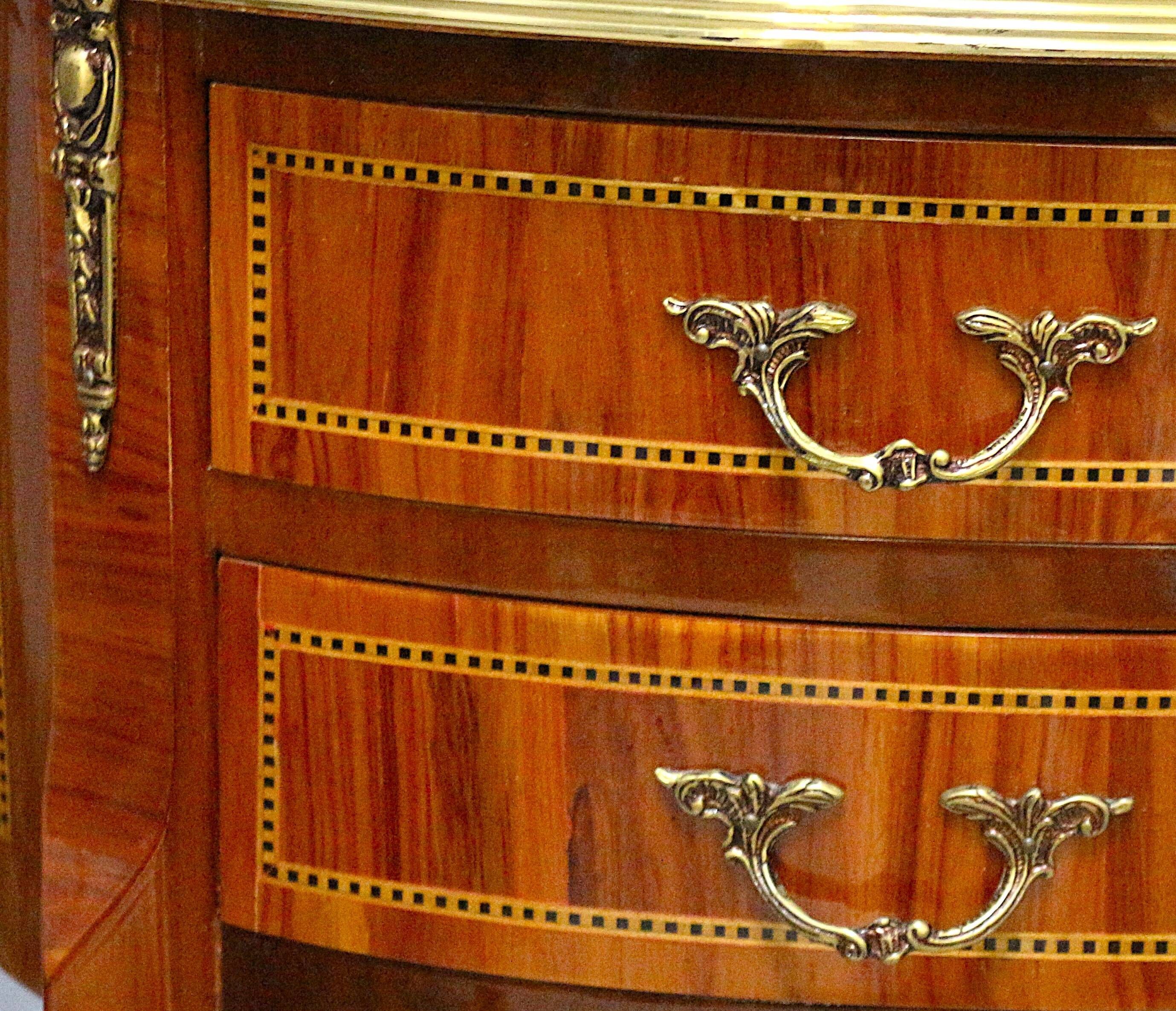 Pair of Bedside Tables / Salon in Marquetry Transition Style Louis XV/Louis XVI