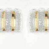 Pair of wall sconces in brass or ice glass by Doria, Germany, 1960s.