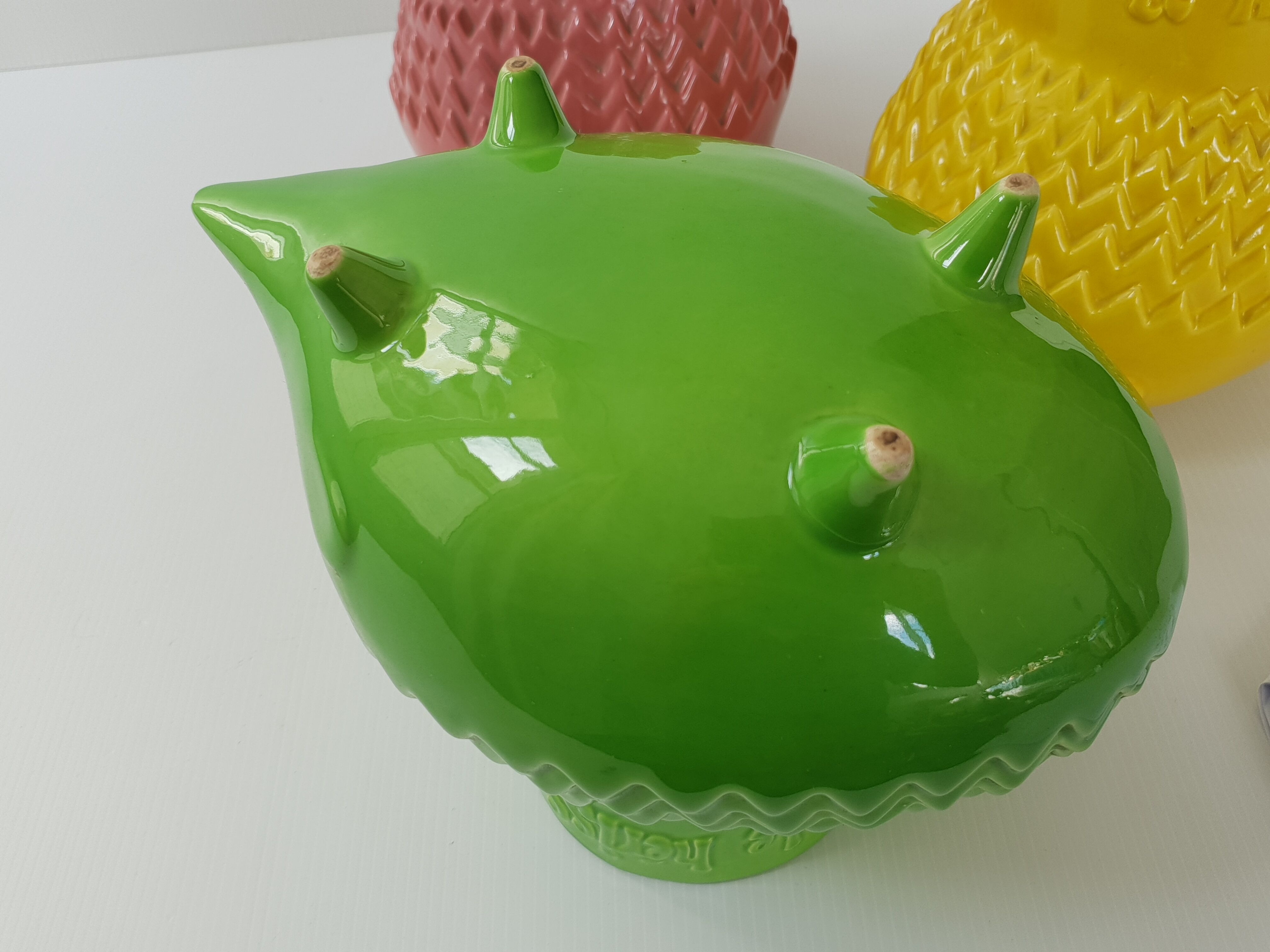 Suite of 3 vintage hedgehog vases 1960