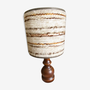 Wooden table lamp turned wool lampshade