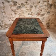 French vintage dining/desk table – oak and walnut – marble top – 1960s writing table with drawer