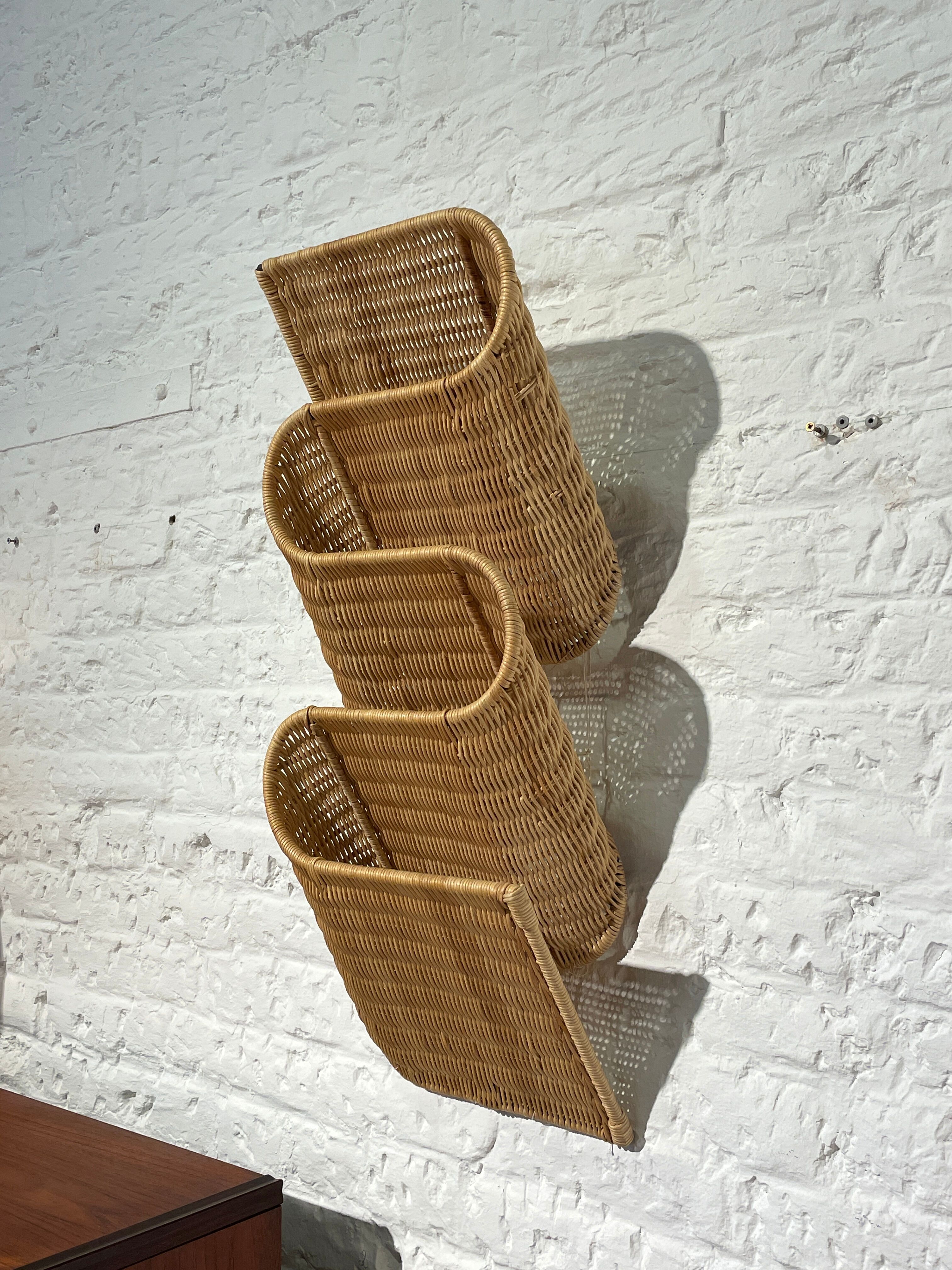 Wicker wall-mounted newspaper holder, France 1960's