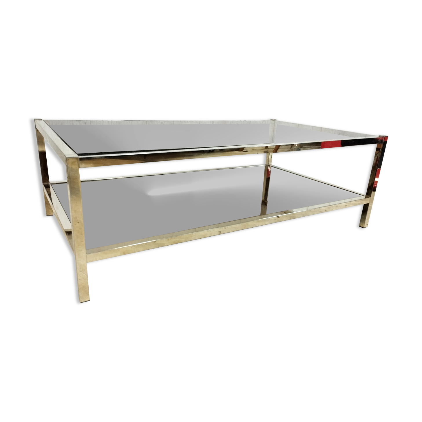 Vintage brass coffee table, mirror and smoked glass