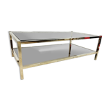 Vintage brass coffee table, mirror and smoked glass