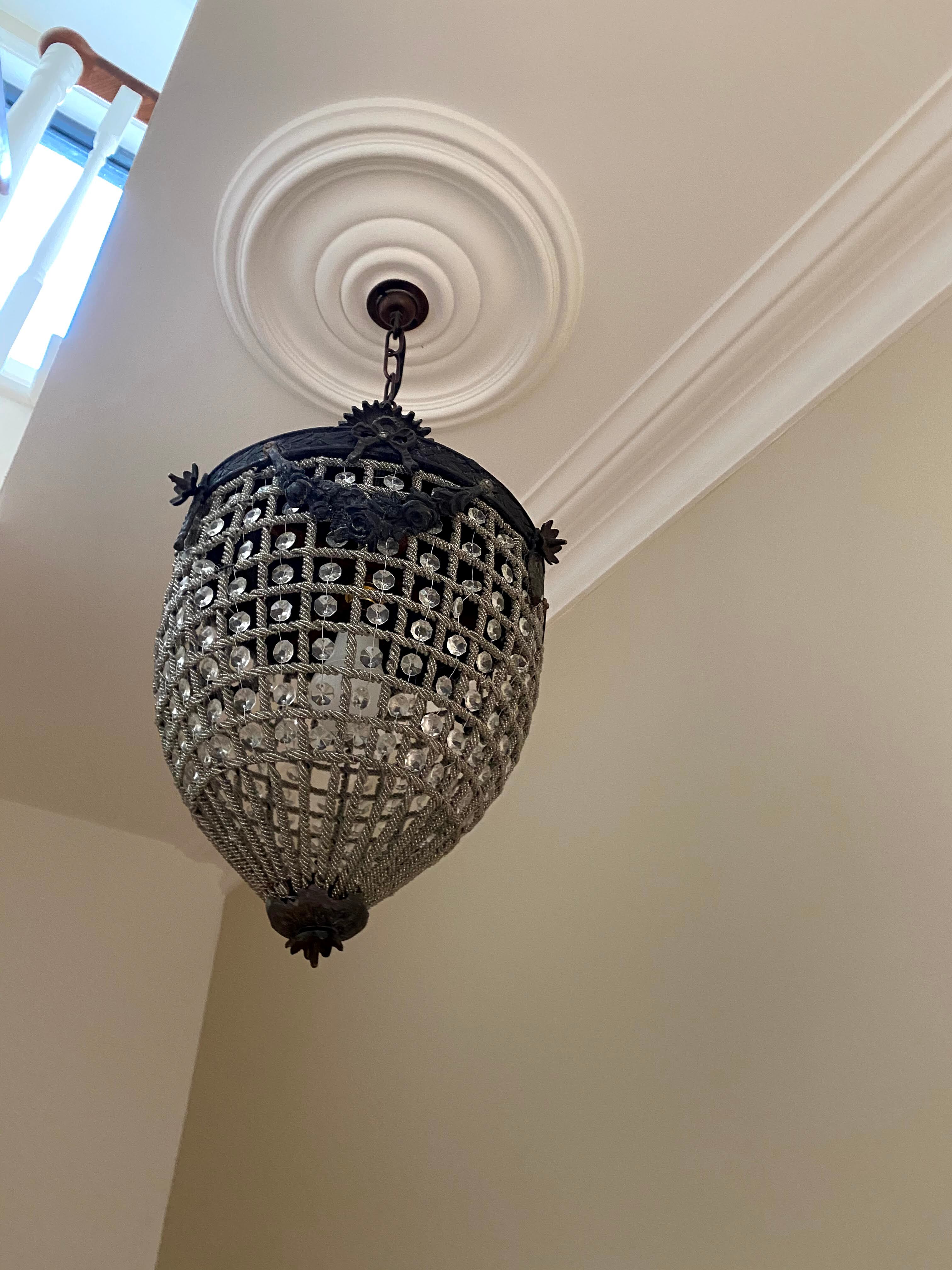 Antique Belgium Beaded Acorn Chandelier