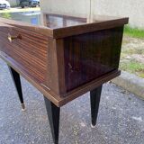 Table de chevet scandinave en palissandre laquée pieds compas doré
