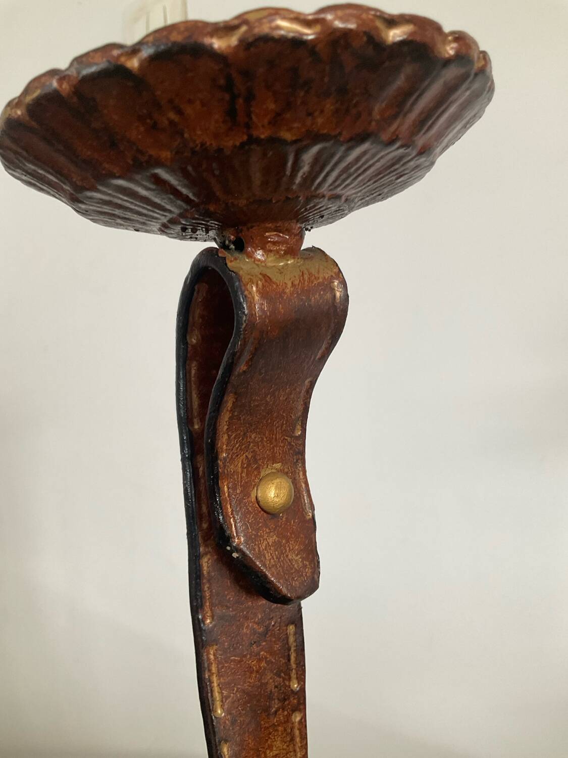 Vintage brutalist wrought iron snake candle holder