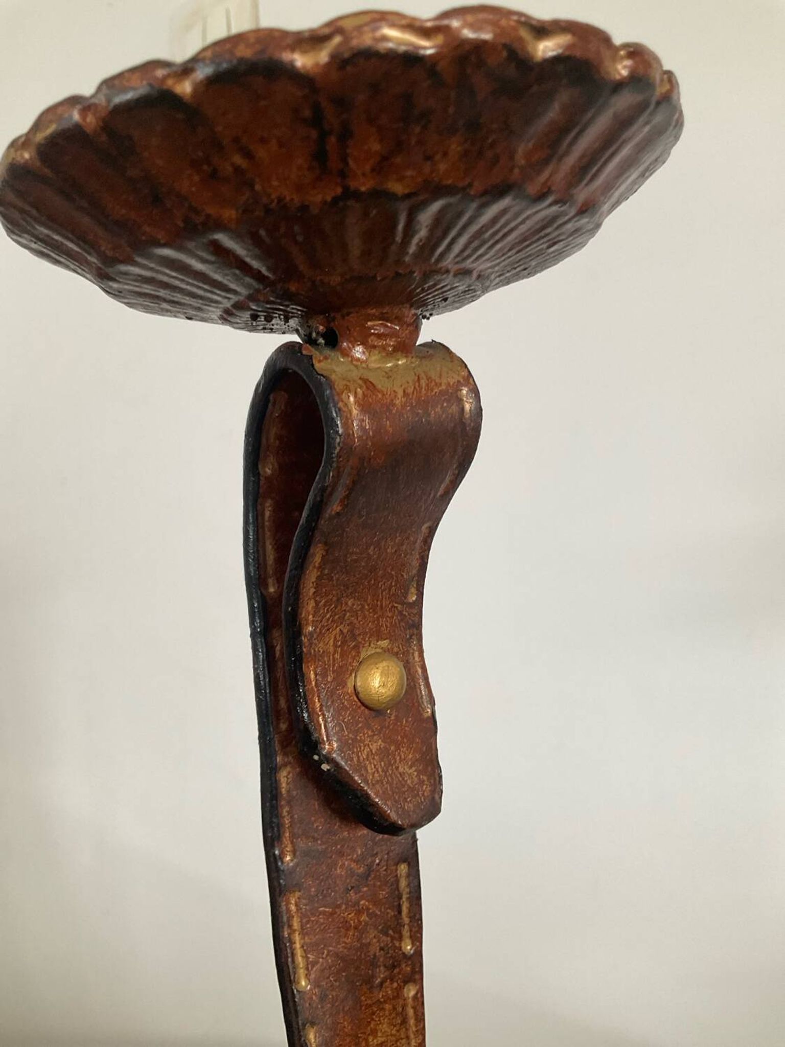 Vintage brutalist wrought iron snake candle holder