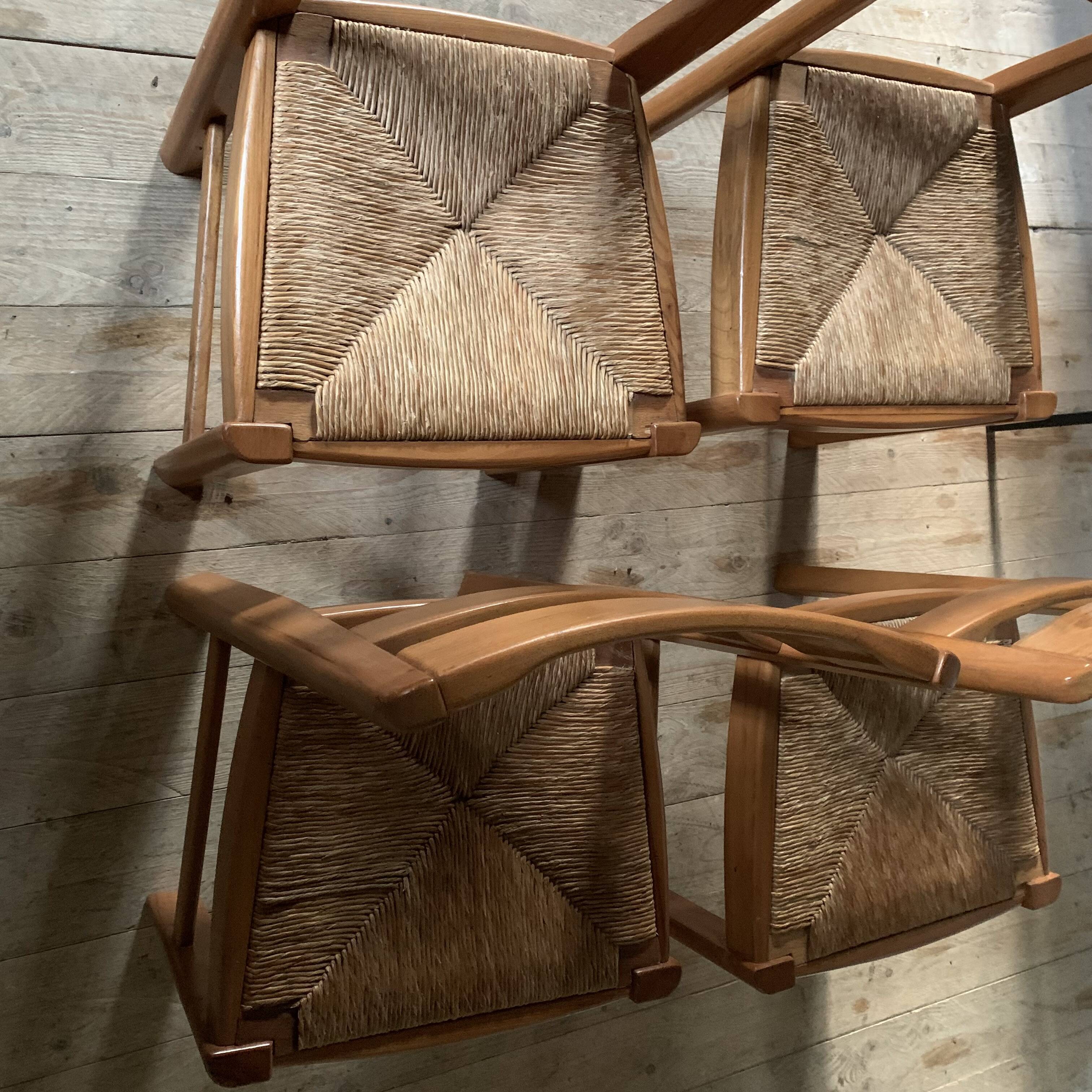 Vintage elm and straw chairs Maison Regain